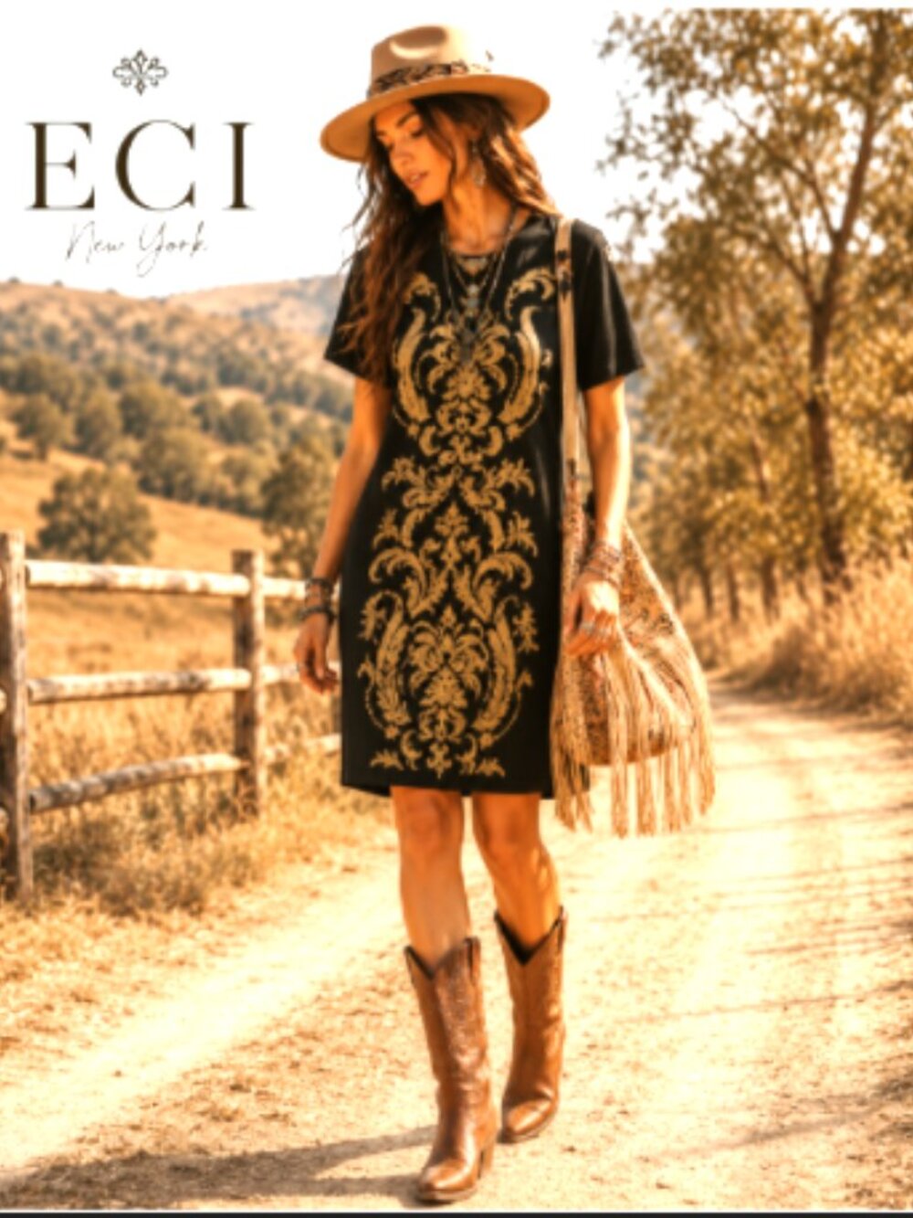 Golden COTTON RAYON dress by ECI damask knitted A-line sweater dress #8088 - Picture 13 of 13